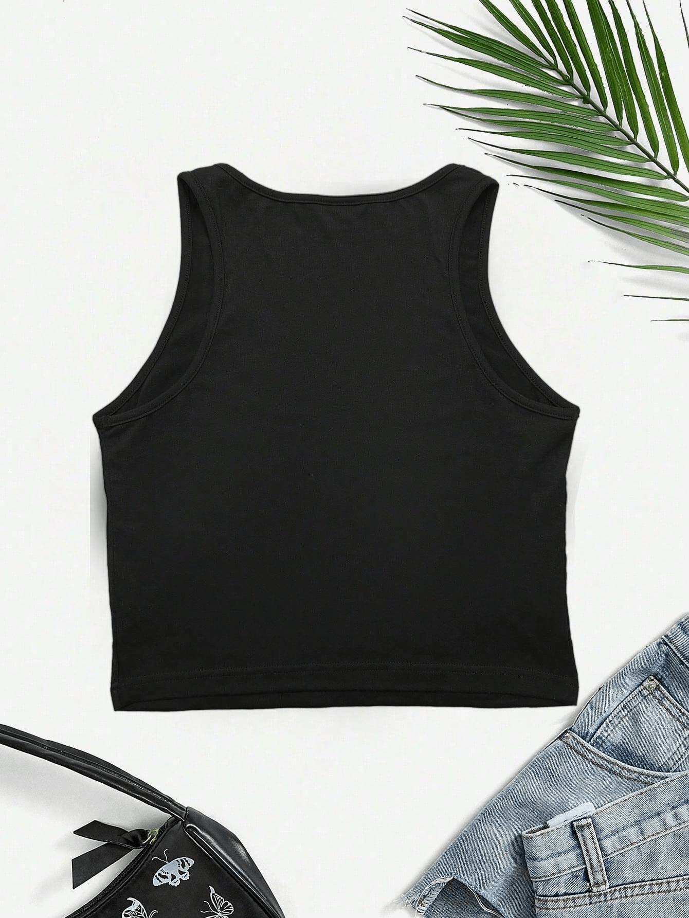 Kiss Me It's My Birthday" Women's Y2K Crop Tank Top - Black with White Letter Print, Casual Sleeveless Summer Top, Stretchy Polyester Blend, Machine Washable